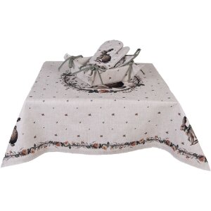 Clayre & Eef NLE01 Prikrývka na stôl 100x100 cm, béžovo-hnedá bavlnená