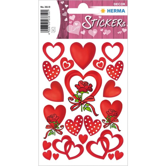 HERMA nálepky dekoratívne štítky DECOR hearts&roses 3 listy