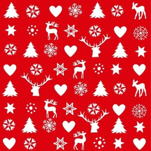 Papierové obrúsky Vianočné symboly - červené