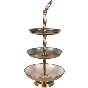 Clayre & Eef 66426 Etagere Ø 18x35 cm Beige-Gold 3 Etagen Eisen