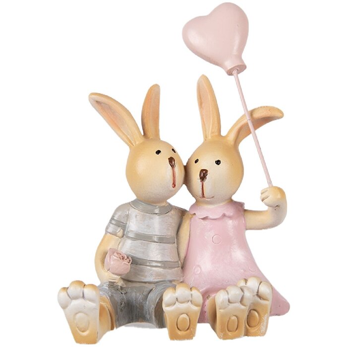 Clayre & Eef Dekoratívna figúrka Kaninchen 8x6x10 cm, hnedožltá s ružovými akcentmi