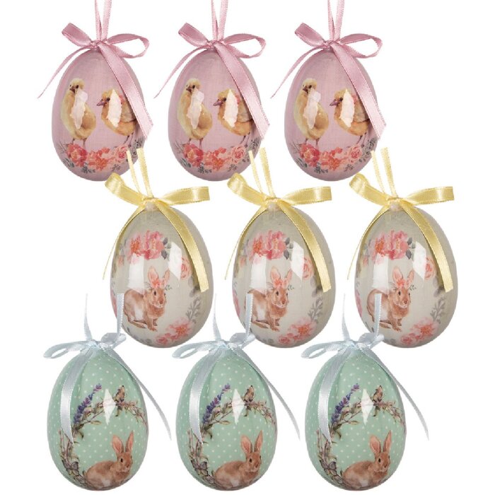 Clayre & Eef 66447 Set 9 farbených vajíčkových hánkov zelená ružová Ø 5x8 cm