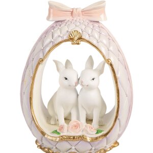 Clayre & Eef Vianočná dekorácia v tvare vajíčka s králikom bielo-zlatá 17x12x31 cm