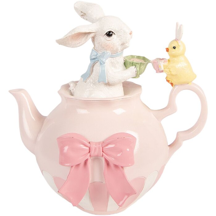 Clayre & Eef dekoratívna figúrka Kaninchen biely a ružový 20x14x20 cm