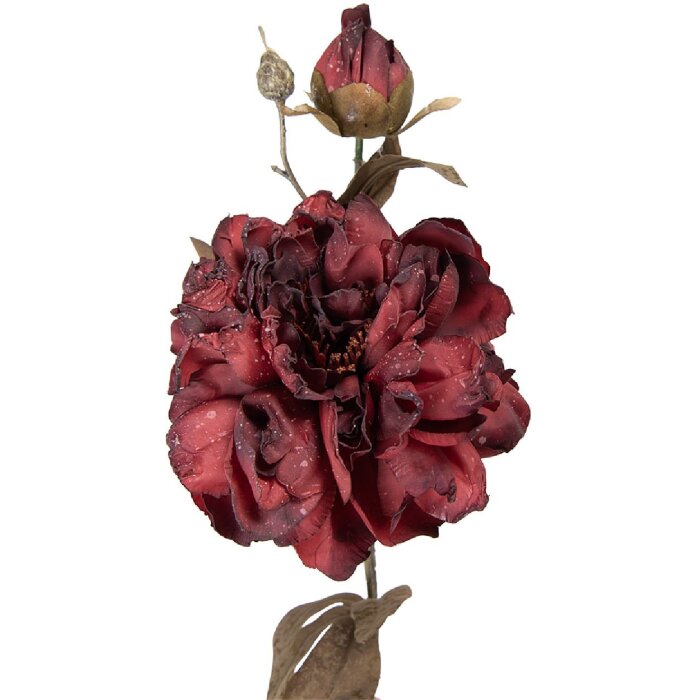 Clayre & Eef Dekorácia vetva s kvetmi červená zelená 14x17x73 cm odolný plast