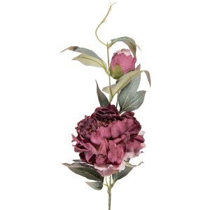 Clayre & Eef Dekorácia v tvare větve s kvetmi fialová zelená 14x14x78 cm