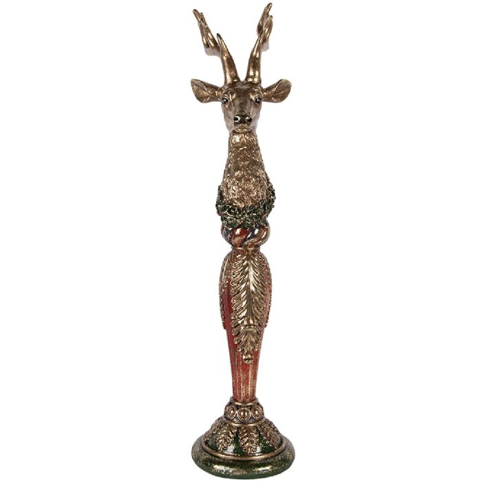 Clayre & Eef Dekoratívna figúrka Hirsch zlatá s zelenými akcentmi 16x22x70 cm