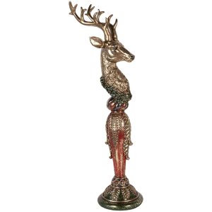 Clayre & Eef Dekoratívna figúrka Hirsch zlatá s zelenými akcentmi 16x22x70 cm