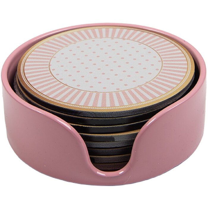 Clayre & Eef 66444 súbor 8 kusov podšálkov béžové ružové Ø 10x4 cm