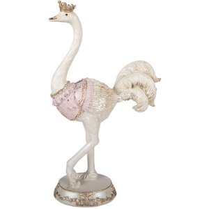 Clayre & Eef Strauček 23x11x41 cm, bielo-růžový polyresin, dekorácia pre obývacie priestory