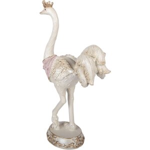 Clayre & Eef Strauček 23x11x41 cm, bielo-růžový polyresin, dekorácia pre obývacie priestory