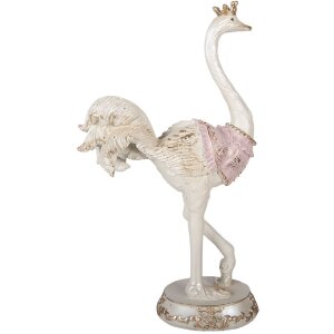 Clayre & Eef Strauček 23x11x41 cm, bielo-růžový polyresin, dekorácia pre obývacie priestory