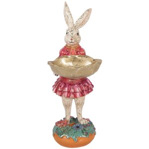 Clayre & Eef Dekoratívna figúrka králiček s kôšom béžová ružová 11x14x30 cm