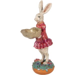 Clayre & Eef Dekoratívna figúrka králiček s kôšom béžová ružová 11x14x30 cm