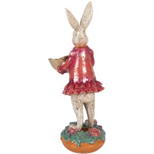 Clayre & Eef Dekoratívna figúrka králiček s kôšom béžová ružová 11x14x30 cm