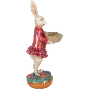 Clayre & Eef Dekoratívna figúrka králiček s kôšom béžová ružová 11x14x30 cm