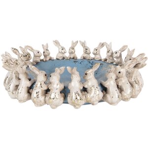 Clayre & Eef Dekoratívna misa s králikmi Ø 23x7 cm, béžová a modrá