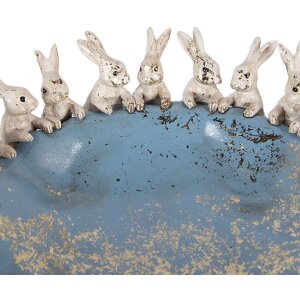 Clayre & Eef Dekoratívna misa s králikmi Ø 23x7 cm, béžová a modrá