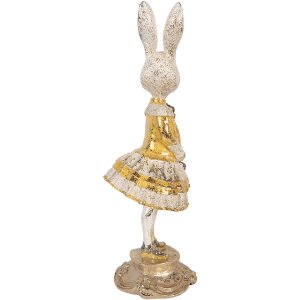 Clayre & Eef Kráľovský zajačik béžovo-zlatý Ø 13x36 cm – polyresinová dekorácia