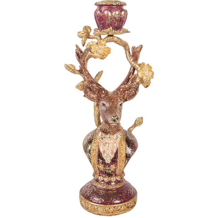 Clayre & Eef Držiak sviečok v tvare jelenia fialovo-zlatý 14x11x31 cm