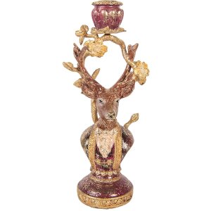 Clayre & Eef Držiak sviečok v tvare jelenia fialovo-zlatý 14x11x31 cm