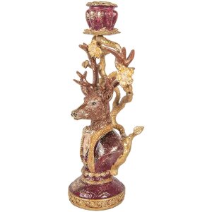 Clayre & Eef Držiak sviečok v tvare jelenia fialovo-zlatý 14x11x31 cm