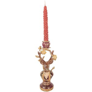 Clayre & Eef Držiak sviečok v tvare jelenia fialovo-zlatý 14x11x31 cm