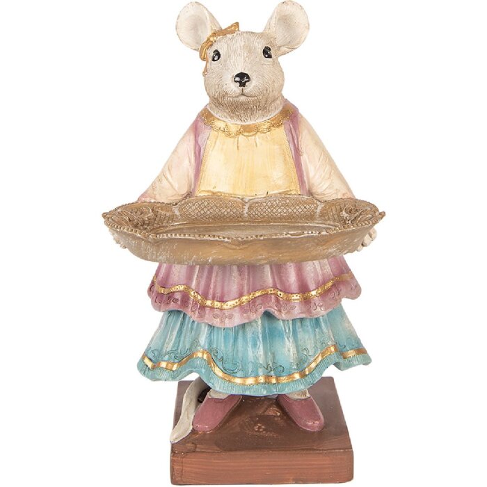 Clayre & Eef Dekoratívna myš s miskou béžová 17x15x26 cm polyresin