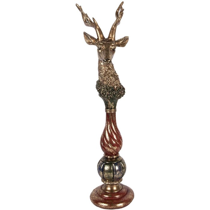 Clayre & Eef Dekoratívna figúrka jelena zlatá s červenými akcentmi 14x17x49 cm