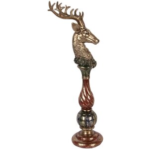 Clayre & Eef Dekoratívna figúrka jelena zlatá s červenými akcentmi 14x17x49 cm