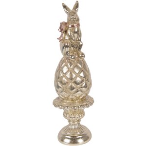 Clayre & Eef Dekorácia Králik na Vajíčku Ø 8x28 cm Zlatá s Ružovou Mašľou