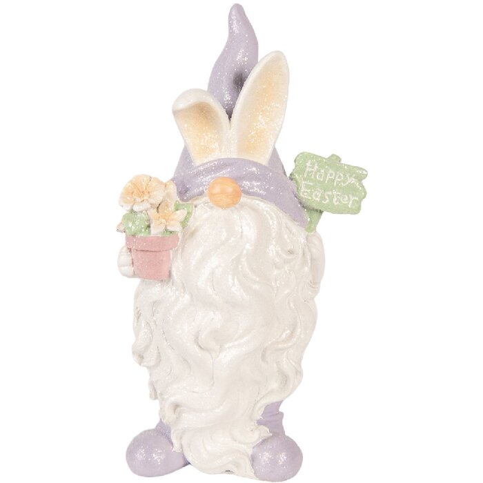 Clayre & Eef Trpaslík dekoratívny biely s fialovými akcentmi 16x10x30 cm