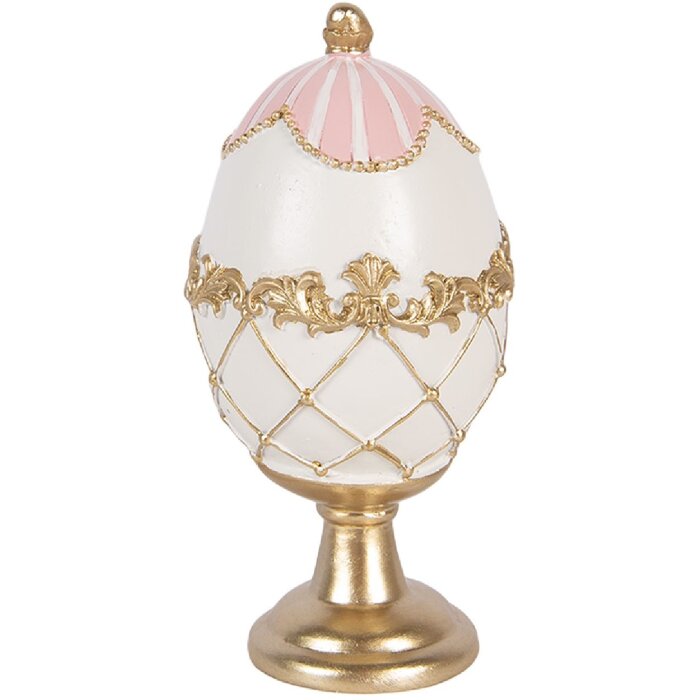 Clayre & Eef Vajíčko bielo-zlaté Ø 8x15 cm – dekorácia z polyresinu