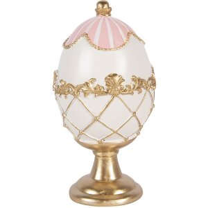 Clayre & Eef Vajíčko bielo-zlaté Ø 8x15 cm – dekorácia z polyresinu