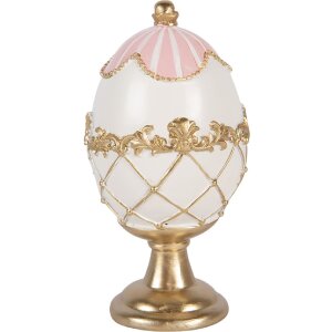 Clayre & Eef Vajíčko bielo-zlaté Ø 8x15 cm – dekorácia z polyresinu