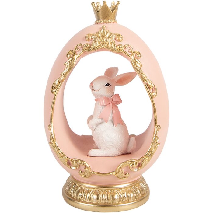 Clayre & Eef 6PR6105 Dekorácia v tvare vajíčka s králičkom biela zlatý lesk 13x10x20 cm