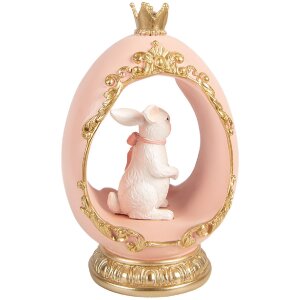 Clayre & Eef 6PR6105 Dekorácia v tvare vajíčka s králičkom biela zlatý lesk 13x10x20 cm