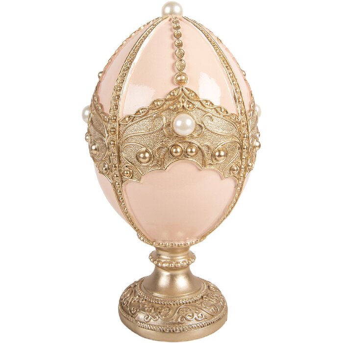 Clayre & Eef Dekorácia Ei ružová s zlatým zdobením Ø 15x27 cm