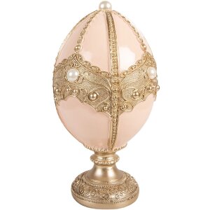 Clayre & Eef Dekorácia Ei ružová s zlatým zdobením Ø 15x27 cm