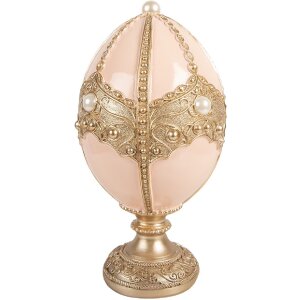 Clayre & Eef Dekorácia Ei ružová s zlatým zdobením Ø 15x27 cm