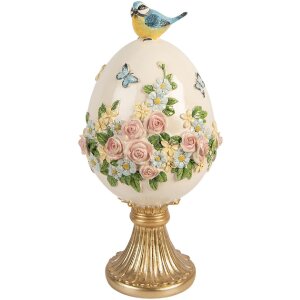 Clayre & Eef Vianočné Hniezdo s Vtákom Biely-Zlaté Ø 16x33 cm