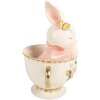 Clayre & Eef Dekoratívna figúrka králiček v miske biela ružová 16x13x22 cm