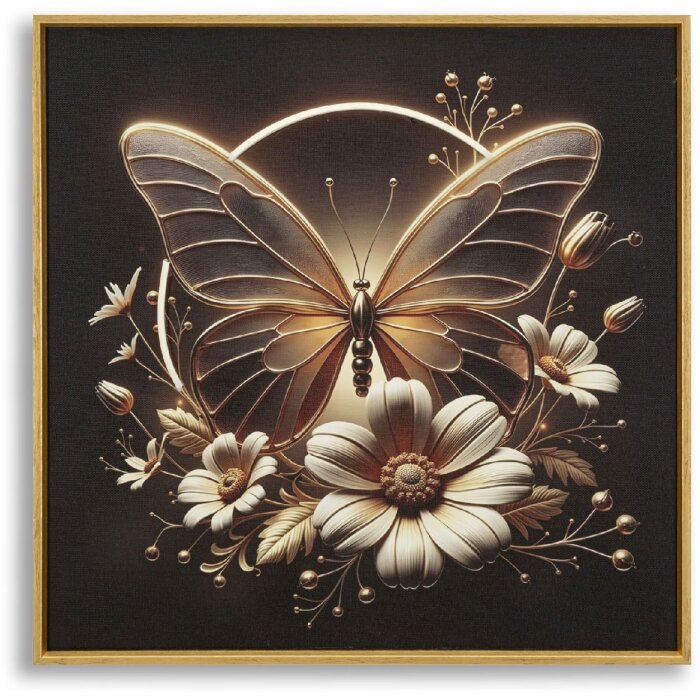 Mauro Ferretti LED stena obraz "Butterfly" – zlatý motýľ s LED osvetlením, 50x50 cm