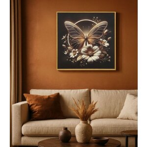 Mauro Ferretti LED stena obraz "Butterfly" – zlatý motýľ s LED osvetlením, 50x50 cm