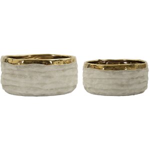Mauro Ferretti Set štýlových keramických cachepotov "Lima" 2-dílny sivá zlaté akcenty