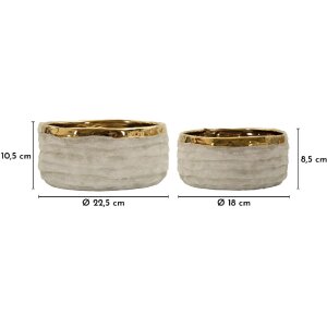 Mauro Ferretti Set štýlových keramických cachepotov "Lima" 2-dílny sivá zlaté akcenty
