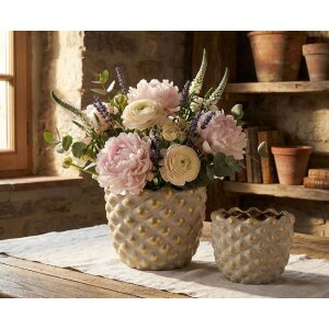 Mauro Ferretti Cachepotový set „Pepitas“ – sivá/zlatá keramika, geometrický reliéf, 2 kusy