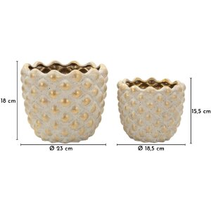 Mauro Ferretti Cachepotový set „Pepitas“ – sivá/zlatá keramika, geometrický reliéf, 2 kusy