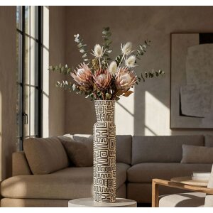 Mauro Ferretti Váza "Nairobi" Ø15,5x65 cm bielo/čierna, etnický dizajn, polyresin