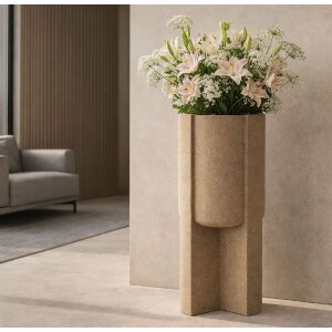 Mauro Ferretti Váza na kvetiny "Moai" hnedá, Ø39x80,5 cm, polyresin, vonkajšie